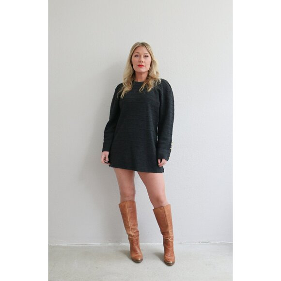 1990's Vintage Charcoal & Wool Sweater Dress Women's Extra Small Medium XS SM MD - Picture 2 of 10